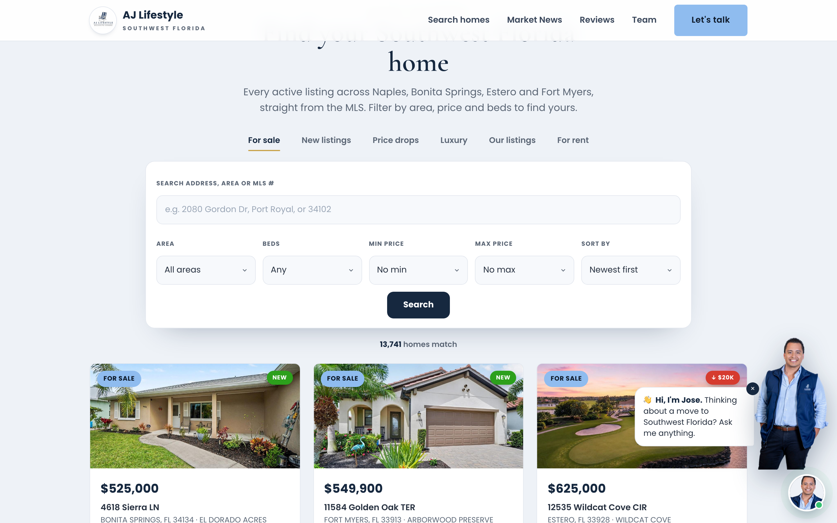 Live MLS listings on the AJ Lifestyle site